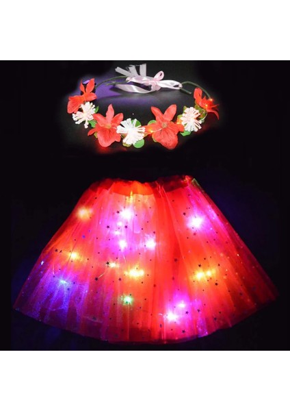 Genç Veya Kadınlar Için Turuncu Etek Kız Kadın Çiçek Perisi Light Up Yıldız Tutu LED Etek Glow Kafa Bandı Çelenk Parti Hediye Doğum Günü Kostüm Düğün Festivali Cadılar Bayramı (Yurt Dışından) modelleri
