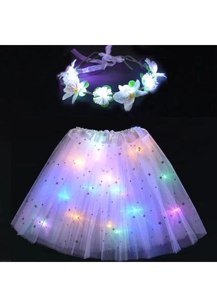 Genç Veya Kadınlar Için Turuncu Etek Kız Kadın Çiçek Perisi Light Up Yıldız Tutu LED Etek Glow Kafa Bandı Çelenk Parti Hediye Doğum Günü Kostüm Düğün Festivali Cadılar Bayramı (Yurt Dışından) fırsatları