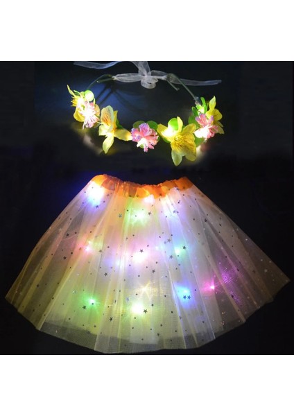 Genç Veya Kadınlar Için Turuncu Etek Kız Kadın Çiçek Perisi Light Up Yıldız Tutu LED Etek Glow Kafa Bandı Çelenk Parti Hediye Doğum Günü Kostüm Düğün Festivali Cadılar Bayramı (Yurt Dışından) indirimleri