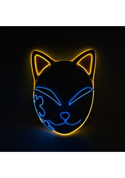 Kedi Yb Cadılar Bayramı Maskesi Sevimli Kedi Tilki Vendetta El Tel Maske Yanıp Sönen Cosplay LED Neon Kostüm Maskesi Parlayan Dans Karnaval Parti Maskeleri (Yurt Dışından)