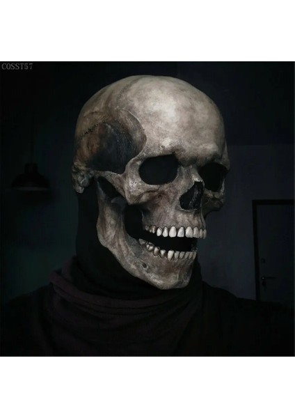 SKELETON01 Cadılar Bayramı Maskesi Hareketli Çene Tam Kafa Kafatası Maskesi Cadılar Bayramı Dekorasyon Korku Korkunç Maske Cosplay Parti Dekor Kafatası Kask (Yurt Dışından)