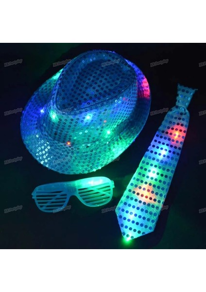 Stil 6 Yetişkin Çocuklar Yetişkin LED Flaş Payetler Fedora Şapka Işık Caz Kap Gözlük Kravat Yay Glow Neon Parti Doğum Günü Düğün Paskalya (Yurt Dışından) fiyatları