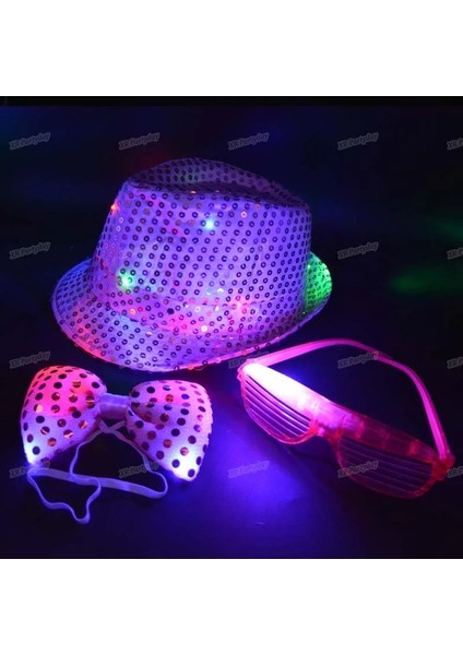 Stil 6 Yetişkin Çocuklar Yetişkin LED Flaş Payetler Fedora Şapka Işık Caz Kap Gözlük Kravat Yay Glow Neon Parti Doğum Günü Düğün Paskalya (Yurt Dışından) modelleri