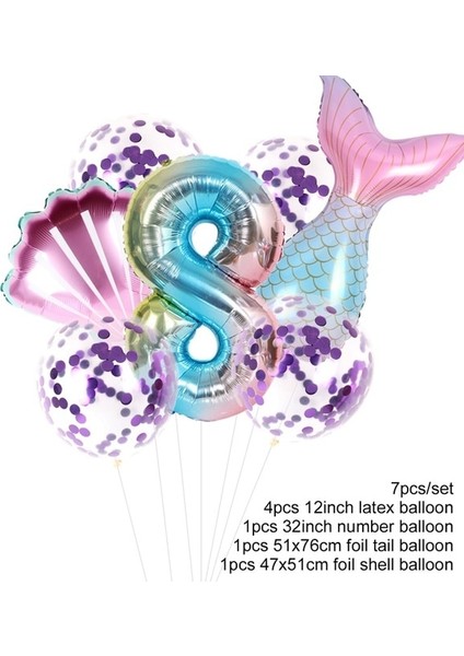 Stil 8 32 Inç Küçük Denizkızı Parti Balonları Numarası Folyo Balon Düğün 1. Doğum Günü Partisi Dekorasyon Çocuklar Bebek Duş Helyum Globos (Yurt Dışından)