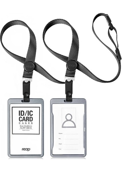 6851S Gri 7635 Alüminyum Dikey Kimlik Ayarlanabilir Kordon/kayış Kart Adı Etiketi Rozet Tutucu (Yurt Dışından)