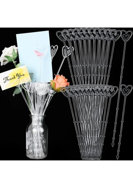 Pembe 100 Adet Kart Tutucu Kalp Şeklinde Çok Amaçlı Çiçek Aranjmanı Buket Düğün Dekorasyon Buket Topper Ev Gereçleri (Yurt Dışından)