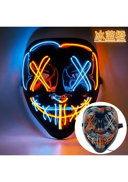 1buz Turuncu Cadılar Bayramı Maskesi LED Işık Neon LED Tasfiye Korkunç Maske Festival Cosplay Cadılar Bayramı Kostüm Masquerade Partileri Karnaval Hediye 2023 (Yurt Dışından)