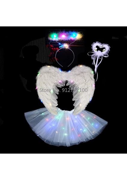 Kanat E 2-8 Yaş Çocuklar Için Melek Cosplay Işık Tutu Etek Hairband Glow Tüy Kanat Doğum Günü LED Parti Kostüm Topu Etek Cadılar Bayramı Noel Paskalya (Yurt Dışından) fırsatları
