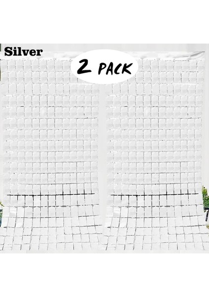 Silver-2pcs 2 Adet 2 M Kare Payetler Parti Perde Zemin Doğum Günü Düğün Parti Bebek Duş Arka Plan Parlak Tinsel Folyo Perde Dekor (Yurt Dışından)