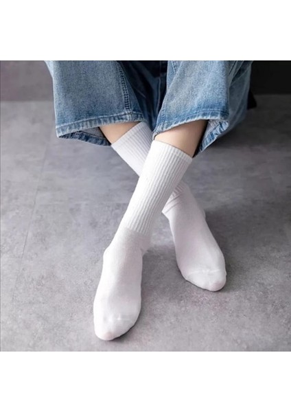 Düz Beyaz Unisex Uzun Pamuklu Tenis Çorap 6 Çift modelleri