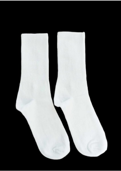 Düz Beyaz Unisex Uzun Pamuklu Tenis Çorap 6 Çift fırsatları