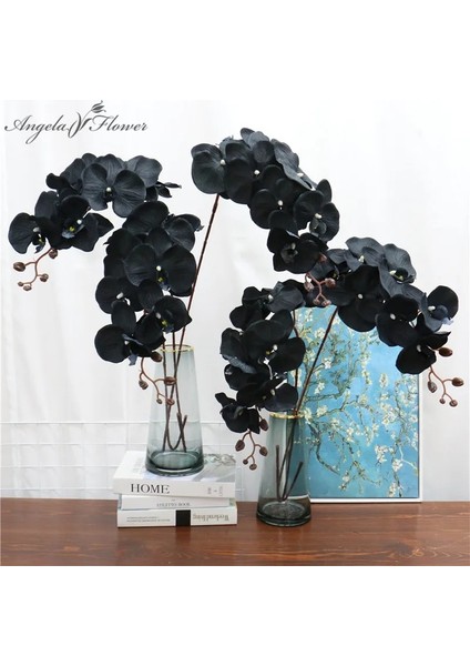 B Pembe 8 Kafaları Yapay Çiçek Siyah Kelebek Orkide Ipek Beyaz Phalaenopsis Düğün Noel Ev Dekor Bahçe Saksı Sahte Bitkiler (Yurt Dışından)