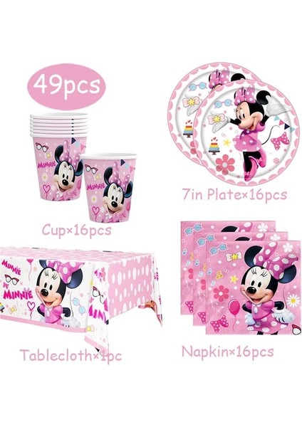 49 Adet 1 Adet Minnie Mouse Fotoğraf Backdrop Minnie Doğum Günü Arka Plan Prenses Kız Pembe Dekorasyon Bebek Duş Parti Malzemeleri (Yurt Dışından)