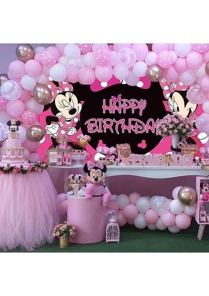 49 Adet 1 Adet Minnie Mouse Fotoğraf Backdrop Minnie Doğum Günü Arka Plan Prenses Kız Pembe Dekorasyon Bebek Duş Parti Malzemeleri (Yurt Dışından) fırsatları
