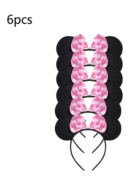 Saç Bandı-6 Adet Minnie Mouse Çıkartmalar Doğum Günü Partisi Dekor Pembe Minnie Tek Kullanımlık Sofra Kağıt Tabaklar Banner Masa Örtüsü Bebek Duş Malzemeleri (Yurt Dışından)