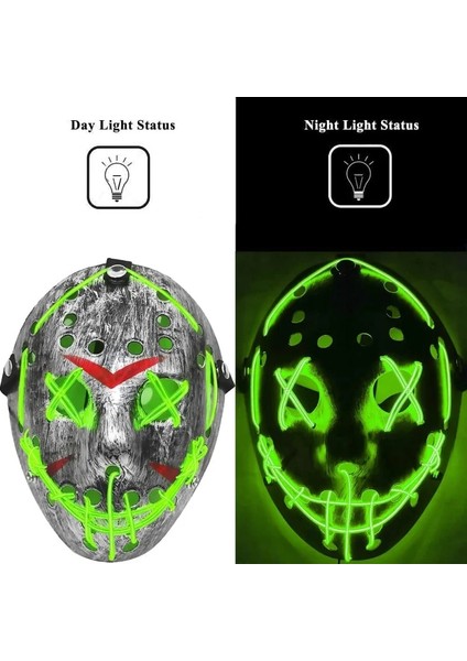 Sarı Jason Kostüm Maskesi LED Tasfiye Maskesi Light Up Korkunç Cadılar Bayramı Kostümleri Maske Erkekler Kadınlar Yetişkinler Çocuklar Için (Yurt Dışından) modelleri