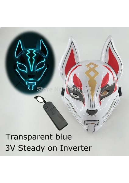 Şeffaf Mavi Cadılar Bayramı Cosplay Parti LED Işık Up Maske Renkli Neon Işık El Maskesi Japon Anime Tilki Maskesi Karanlıkta Glow Dj Kulübü Sahne (Yurt Dışından) fiyatları