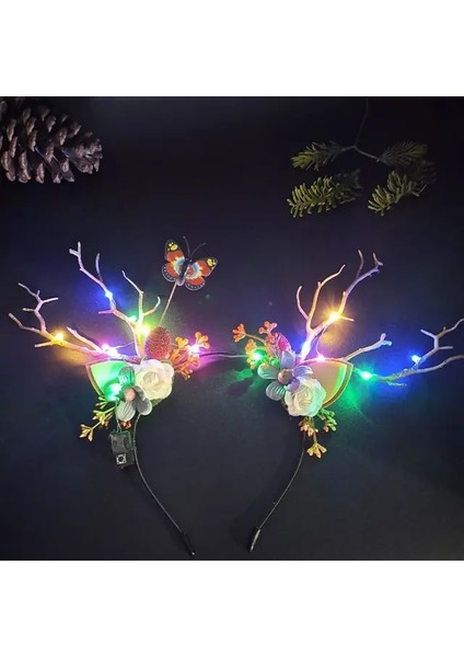 20 Kadın Kızlar Parti LED Kızdırma Bandı Elk Berry Boynuz Light Up Ağaç Dalı Cosplay Doğum Günü Noel Navidad Dekorasyon 2023 (Yurt Dışından)