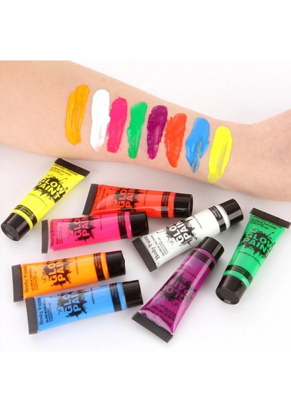 25 ml 8 Adet Set Uv Glow Yüz ve Vücut Boyası Karanlıkta Glow Neon Floresan Parti Malzemeleri Yüzey Uv Boya Seti Cadılar Bayramı Makyaj Vücut Boya Seti (Yurt Dışından)