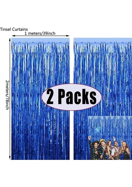 Koyu Mavi 2 Paket 2MX1M Gümüş Parti Zemin Metalik Folyo Tinsel Saçak Perde Doğum Günü Düğün Bekarlığa Veda Dekorasyon Yetişkin Yıldönümü (Yurt Dışından)