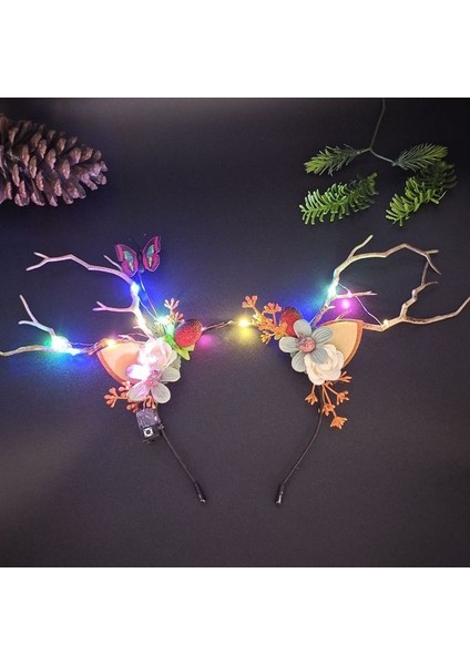 19 Kadın Kızlar Parti LED Kızdırma Bandı Elk Berry Boynuz Light Up Ağaç Dalı Cosplay Doğum Günü Noel Navidad Dekorasyon 2023 (Yurt Dışından)