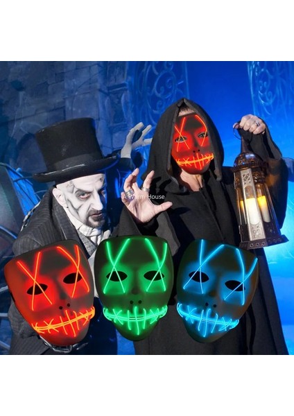 Yeşil LED Maske Cadılar Bayramı Maskara Parlayan Maskeler Neon Parti Masquerade Maska Carnaval Beyaz Horor Mascarillas Işık Korku Maskesi Maski (Yurt Dışından) fiyatları