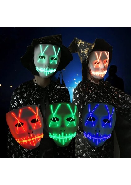 Yeşil LED Maske Cadılar Bayramı Maskara Parlayan Maskeler Neon Parti Masquerade Maska Carnaval Beyaz Horor Mascarillas Işık Korku Maskesi Maski (Yurt Dışından) modelleri