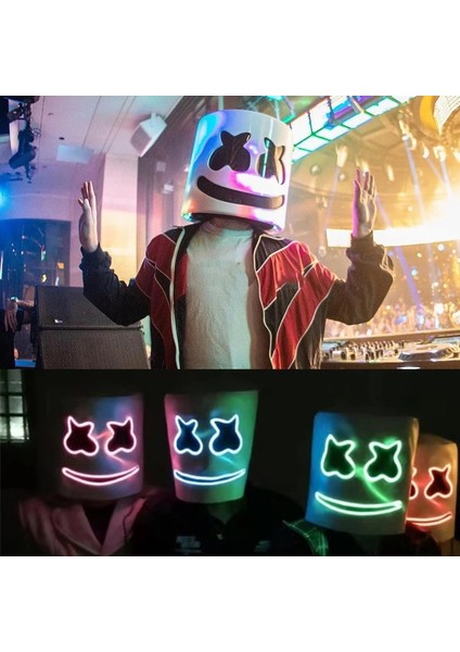 Kırmızı Dj Müzik Festivali Cadılar Bayramı Maskesi Sahne Tam Kafa Maskesi Cadılar Bayramı Kostümleri Cosplay Yanıp Sönen Stil Glow Marshmello LED Maske (Yurt Dışından) fırsatları