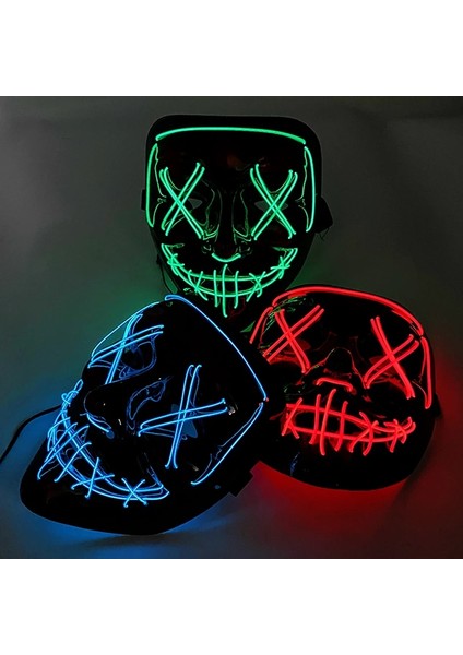 Turuncu Cosplay El Neon Maske Cadılar Bayramı Neon LED Tasfiye Maskesi Masque Masquerade Parti Maskeleri LED Işık Parlayan Korku Maskesi Karanlıkta Glow (Yurt Dışından) indirimleri