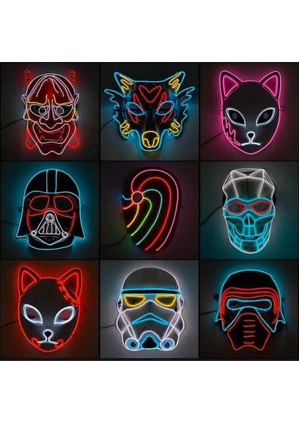 Maske 21 Yeni Tasarlanmış Parlayan Cadılar Bayramı Partisi Maskesi Yanıp Sönen LED Maskeleri El Neon Işık Cosplay Maske Kostüm Sahne Glow Parti Malzemeleri (Yurt Dışından)