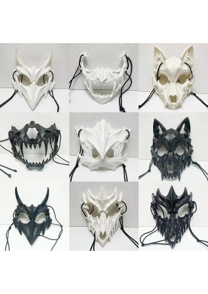 A09 Maskesi Cosplay Kurt Adam Kafatası Maskesi Parti Sahne Yarım Yüz Maskesi Unisex Masquerade Hayvan Cadılar Bayramı Karnavalı (Yurt Dışından)