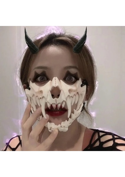 A09 Maskesi Cosplay Kurt Adam Kafatası Maskesi Parti Sahne Yarım Yüz Maskesi Unisex Masquerade Hayvan Cadılar Bayramı Karnavalı (Yurt Dışından)
