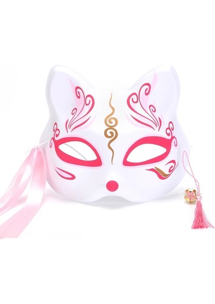 17 Yarım Yüz Maskesi El-Boyalı Japon Sakura Püsküller Tilki Maskesi Masquerade Cadılar Bayramı Hayvan Kabuki Kitsune Topu Maskeleri Cosplay Sahne (Yurt Dışından)