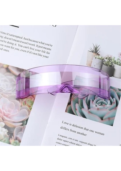 Mor Gelecek Savaşçı Çerçevesiz Kadın Güneş Gözlüğü Bilim Kurgu Erkekler Sunglass Cyberpunk Uv Koruma Gözlük Retro Gotik Parti Gözlüğü (Yurt Dışından)