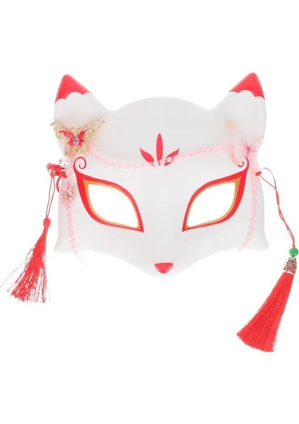 F Japon El-Boyalı Tilki Maskesi Kabuki Kitsune Yarım Yüz Maskesi Anime Cosplay Cadılar Bayramı Partisi Masquerade Kostüm Sahne (Yurt Dışından) fiyatları