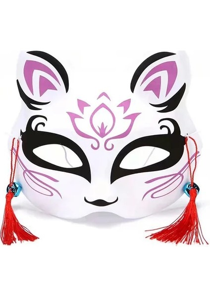 Stil 7 Yarım Yüz Maskesi El-Boyalı Japon Sakura Püsküller Tilki Maskesi Masquerade Cadılar Bayramı Hayvan Kabuki Kitsune Topu Maskeleri Cosplay Sahne (Yurt Dışından)