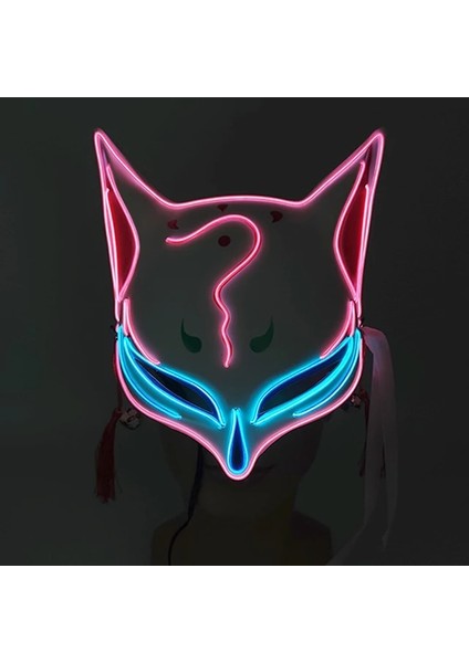 12 Aydınlık Japon Neon Işık Tilki Maskesi Anime Cosplay Parti Maskesi Gece Kulübü Için Karanlıkta Yanıp Sönen Kitsune Maskesi (Yurt Dışından)
