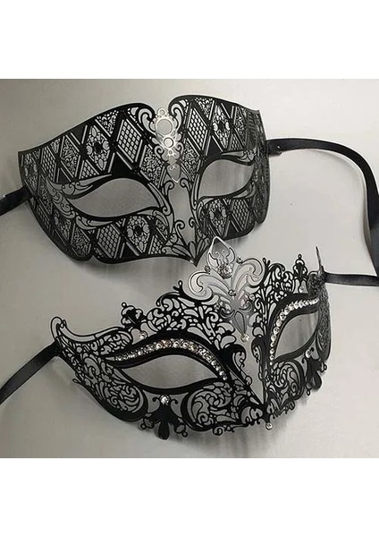 Siyah Lüks Metal Telkari Rhinestones Venedik Parti Maskesi Masquerade Çift Aşıklar Noel Olay Düğün Maskesi Lot (Yurt Dışından)