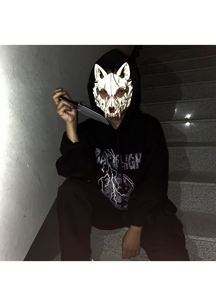Kurtadam Balo Gözleri Bağlı Cadılar Bayramı Japon Ejderha Tanrı Kurtadam Maskesi Cosplay Hayvan Iskeleti Unisex Maske Parti Sahne Performansı Maskesi (Yurt Dışından)