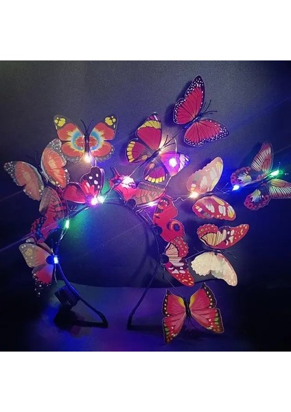 Kırmızı 3 Işık Modu LED Glow Simülasyon Pembe Mavi Kelebek Çiçek Şube Noel Kafa Bandı Headdress Parti Dekorasyon Sahne Paskalya (Yurt Dışından)