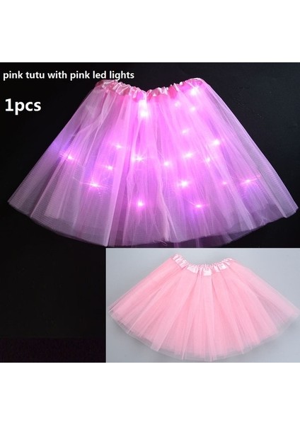 Pembe 2-7 Yıl Kızlar Için Kadın Kız LED Etek Neon Işık Up Tutu Sahne Dans Glow Doğum Günü Partisi Hediye Çiçek Taç Peri Kostüm Değnek Düğün Cadılar Bayramı (Yurt Dışından)