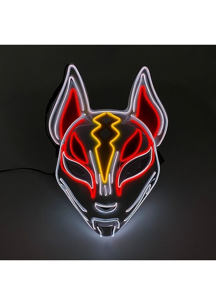 Renkli 2 Japon Anime Maske Cadılar Bayramı Cosplay Tilki Maskesi Neon Işıklı Maske LED Işıklı Maskeler Karanlıkta Glow Karnaval Parti Malzemeleri (Yurt Dışından)