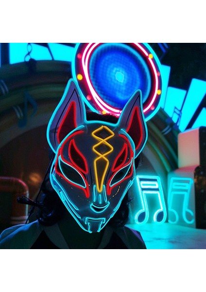 Renkli 2 Japon Anime Maske Cadılar Bayramı Cosplay Tilki Maskesi Neon Işıklı Maske LED Işıklı Maskeler Karanlıkta Glow Karnaval Parti Malzemeleri (Yurt Dışından) fiyatları