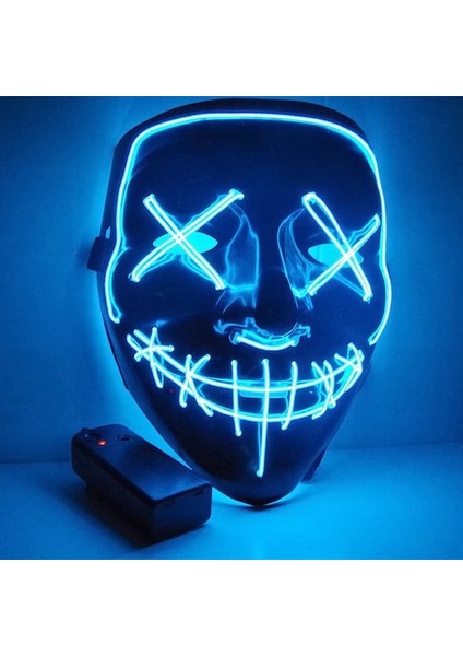Şeffaf Mavi 2 Korku Cadılar Bayramı LED Maske LED Neon Işıklı Maske Kostüm Festivali Cosplay Dj Parti Işıklı Maskeler Seçim Tasfiye Maskara Maskesi (Yurt Dışından)