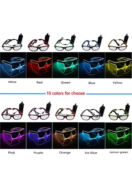 Floresan Yeşil LED Gözlük Parti Işığı Up Gözlük Neon Parti Yanıp Sönen Gözlük El Tel Parlayan Glow Güneş Gözlüğü Parlak Işık Malzemeleri Dıy (Yurt Dışından)
