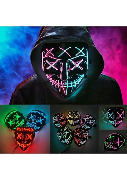 Maske 25 Parlayan Cosplay El Tel Neon Maske Korkunç Kafatası Masquerade Aydınlık Karnaval Şenlikli Parti Malzemeleri Cadılar Bayramı Için LED Tasfiye Maskesi (Yurt Dışından) fiyatları