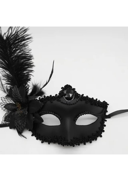 Siyah Bayan Kadın Parti Çiçek Tüy Mardi Gras Maskesi Karnaval Geçit Töreni Masquerade Kostüm Düğün Noel Doğum Günü Dekorasyon (Yurt Dışından)