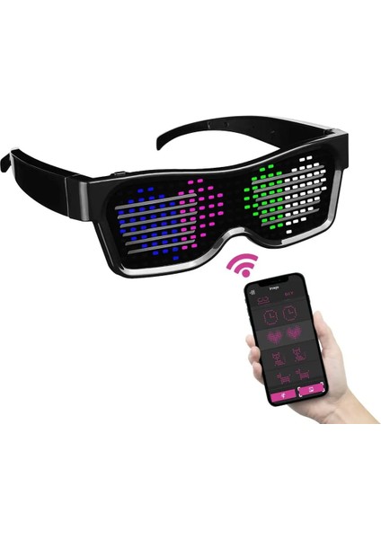 App Kırmızı Yeni Yıl Gözlük Programlanabilir Ekran Mesajı LED Sihirli Gözlük Parti Bar Dj Dans Için App Kontrollü LED Güneş Gözlüğü (Yurt Dışından)
