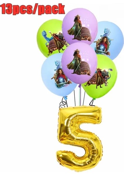 Balonlar-13 Adet Disney Raya ve Son Ejderha Parti Malzemeleri Süslemeleri Çocuk Doğum Günü Tek Kullanımlık Sofra Bardak Tabaklar Parti Iyilik Dekor Seti (Yurt Dışından)