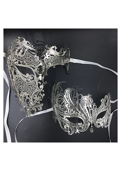 Gümüş Onun Çifti Glitter Rhinestones Metal Telkari Masquerade Maske Venedik Kostüm Balo Parti Balo Noel Yarım Kafatası Maskesi (Yurt Dışından)